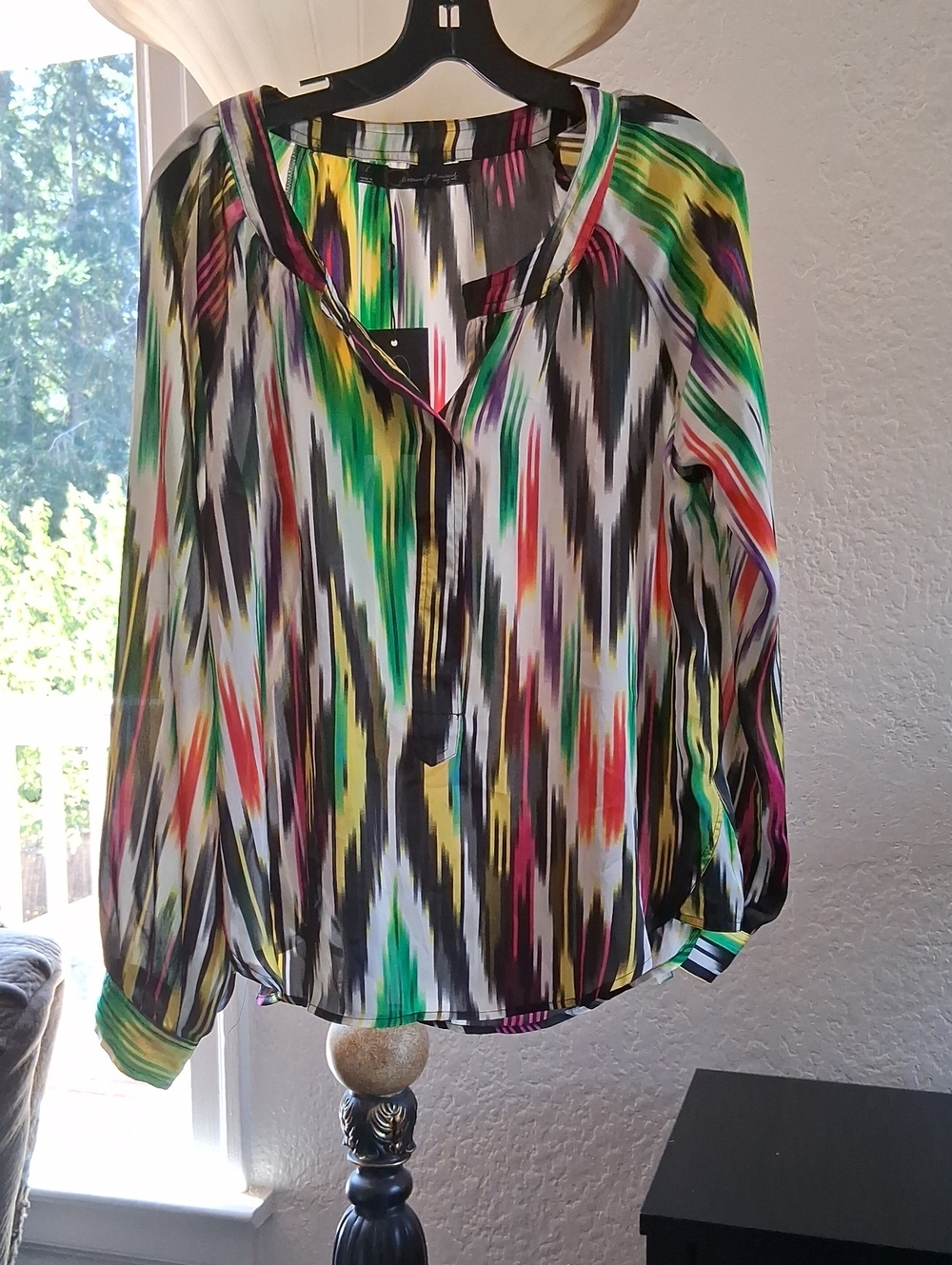 Patterson J. Kincaid Multicolor Ikat-Style Long Sleeve Blouse
